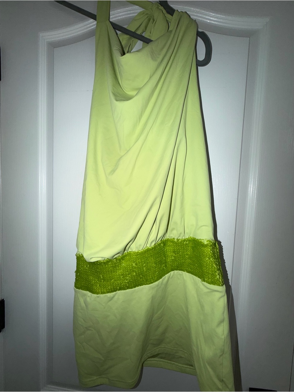 Peppermayo Lime Green Halter Mini Dress with Textured Waistband